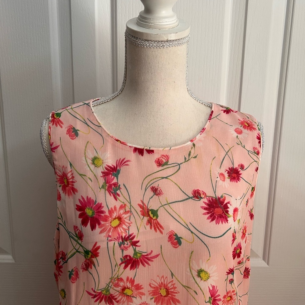 NWT KARL LAGERFELD Sleeveless Midi Dress, Flowers, Lined, Pink Red Green Size 12 - Picture 2 of 5